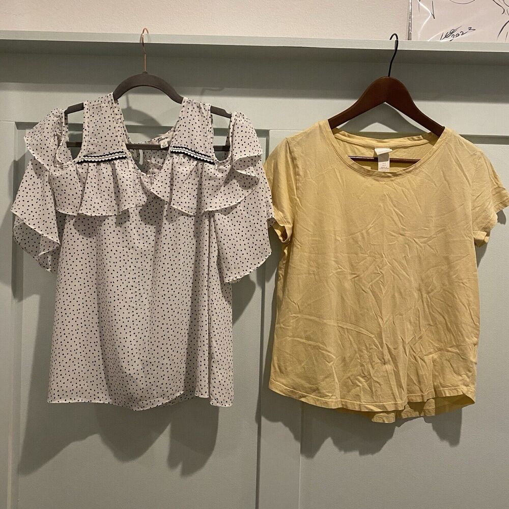Bundle of Two Tops Women’s Small White Yellow Takara H&M Polka Dot Casual Career